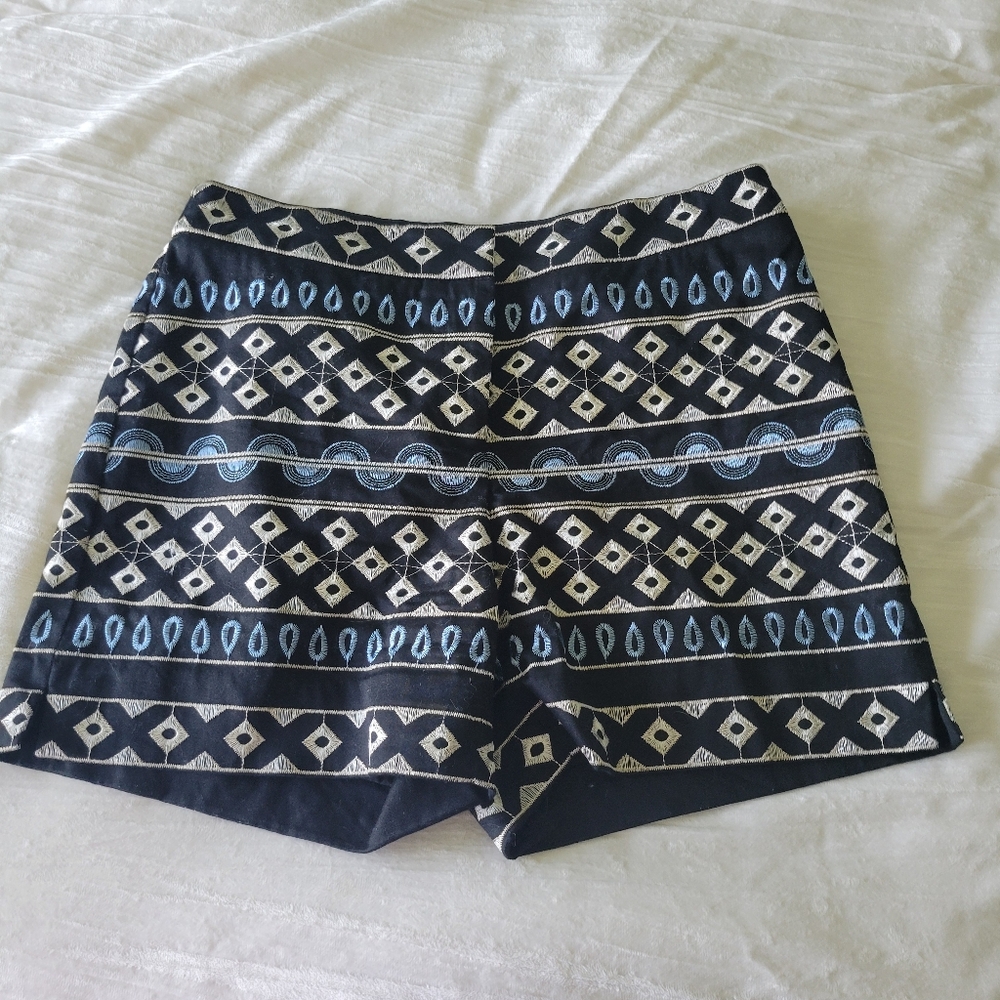 White House Black Market Black and Blue Patterned Shorts